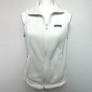 Columbia Benton Springs Vest Women's M Fleece Zip Front Collared Pockets White
